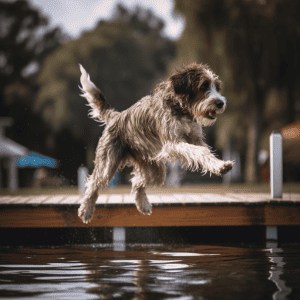 Dog is jumping into the water